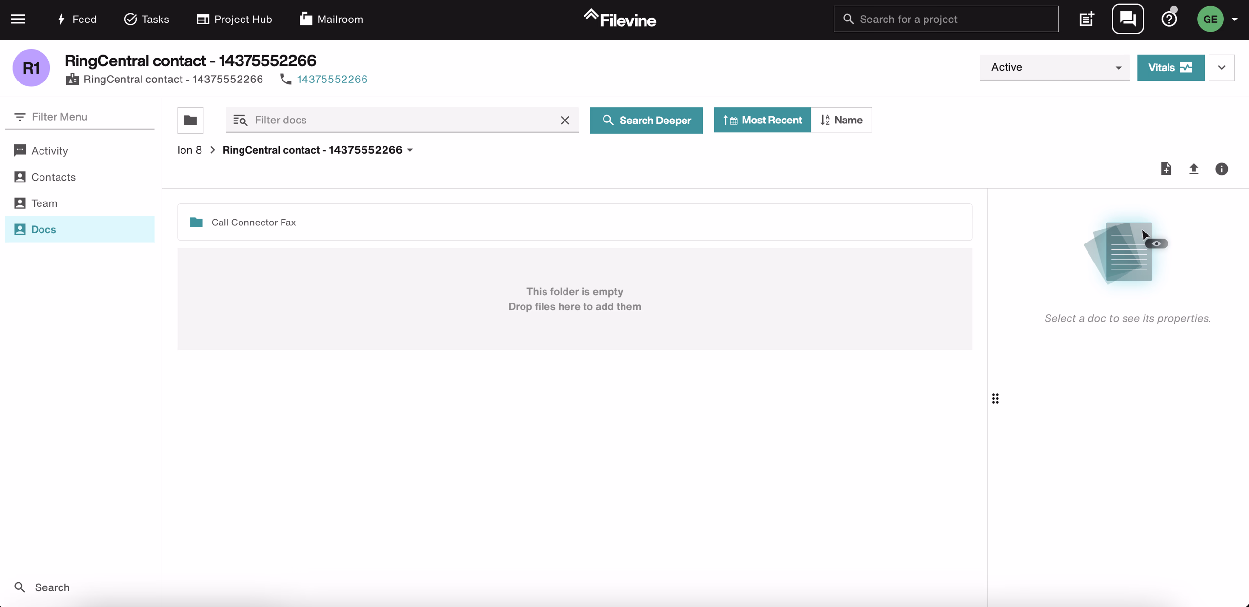 Fax stored as Document in Filevine