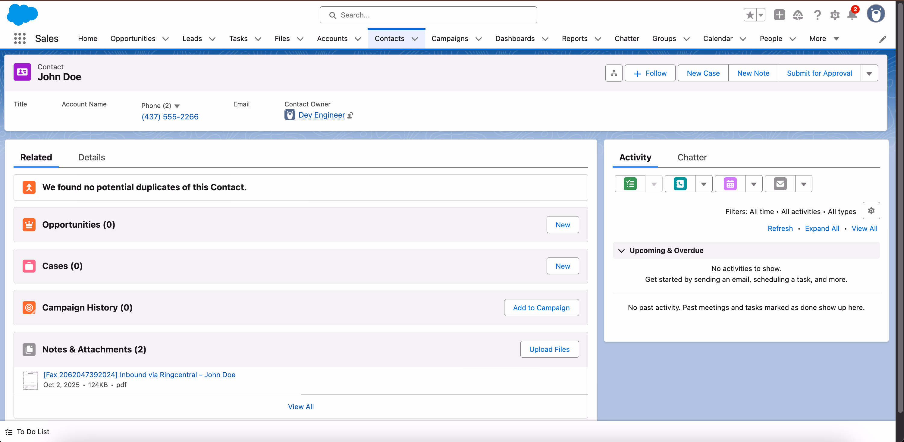 Fax file uploaded as contact attachment in Salesforce