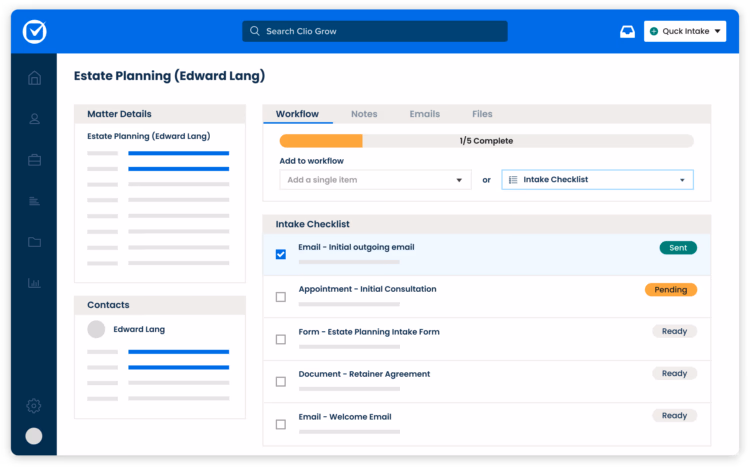 Clio Grow user interface
