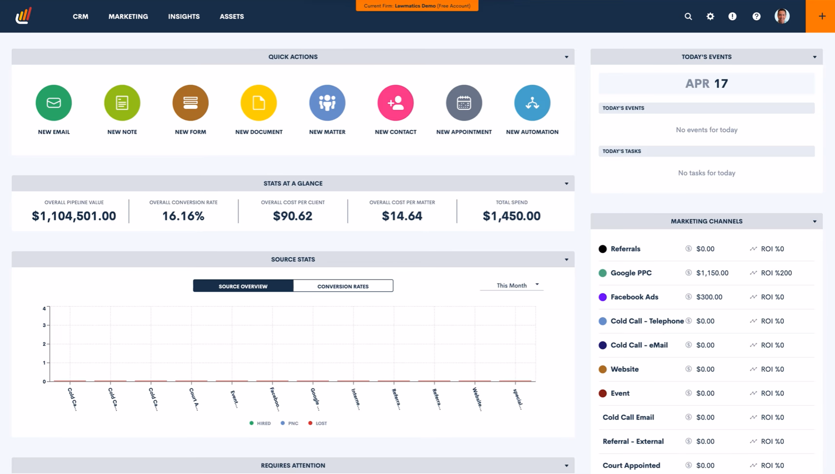 Lawmatics user interface